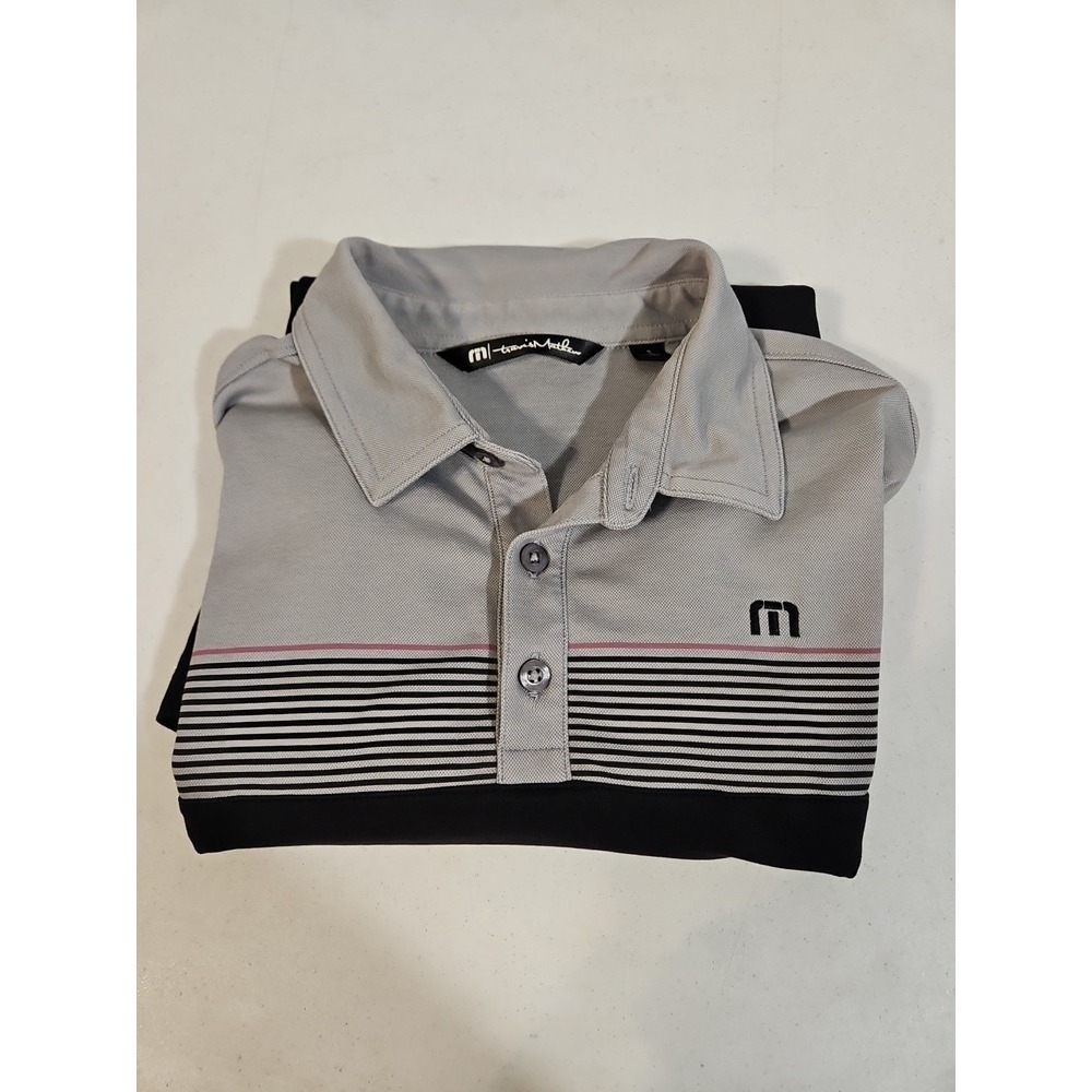 TRAVIS MATHEW Mens Polo Golf Shirt Size Small Black/gray Stripes‎ (1590